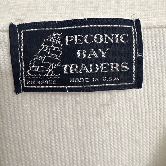Vintage Peconic Bay‎ Traders Cardigan Sweater Mens Cream V-Neck Knit Made in USA - Picture 2 of 4
